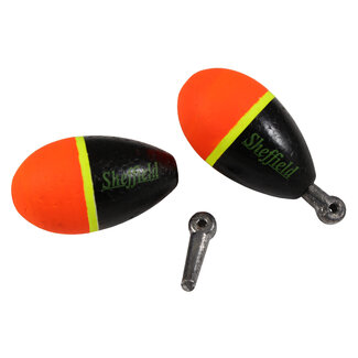 Sheffield Fishing Products SHEFFIELD WEIGHTED FOAM FLOATS SM 1.5" 2PK ORANGE / BLACK WITH REMOVABLE LEAD PEG