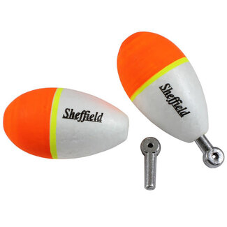 Sheffield Fishing Products SHEFFIELD WEIGHTED FOAM FLOATS M 2" ORANGE / WHITE WITH REMOVABLE LEAD PEG