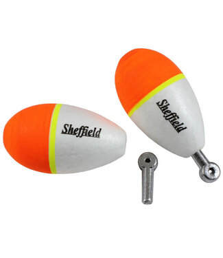Sheffield Fishing Products SHEFFIELD WEIGHTED FOAM FLOATS M 2" ORANGE / WHITE WITH REMOVABLE LEAD PEG