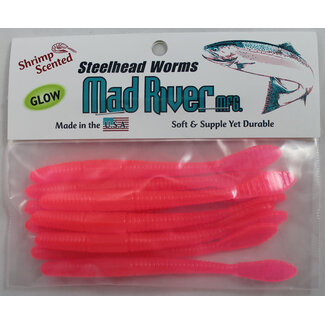 MAD RIVER MANUFACTURING MAD RIVER STEELHEAD WORM 4" 9/PK GLOW PINK