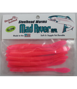 MAD RIVER MANUFACTURING MAD RIVER STEELHEAD WORM 4" 9/PK GLOW PINK