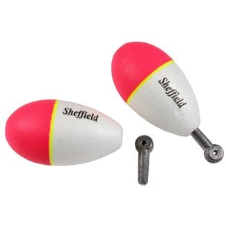 Sheffield Fishing Products SHEFFIELD WEIGHTED FOAM FLOATS M 2" 2PK PINK / WHITE  WITH REMOVABLE LEAD PEG