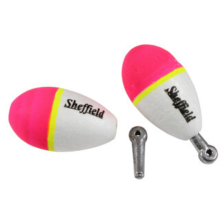 Sheffield Fishing Products SHEFFIELD WEIGHTED FOAM FLOATS SM 1.5" 2PK PINK / WHITE  WITH REMOVABLE LEAD PEG