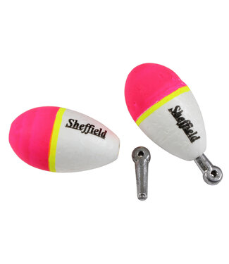 Sheffield Fishing Products SHEFFIELD WEIGHTED FOAM FLOATS SM 1.5" 2PK PINK / WHITE  WITH REMOVABLE LEAD PEG