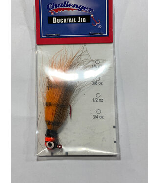 Challenger Lures Challenger Bucktail Jig 1/8oz ORANGE TIGER HEAD/THREAD, ORANGE TIGER BODY (CJ18-14)