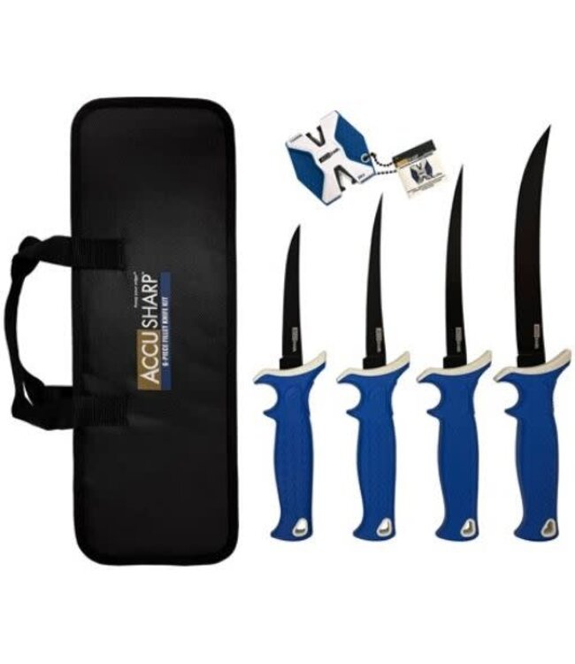 ACCUSHARP 6 PC FILLET KNIFE KIT (Incl 8.5/6.5/5.5/4.75in. fillet knife,Sharpener / Case) 737C