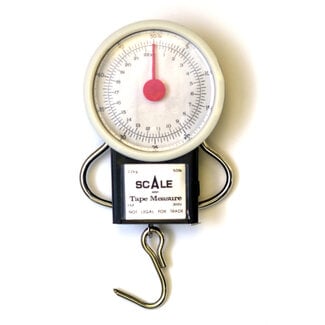 WRIGHT & MCGILL CO. EAGLE CLAW 50# DIAL SCALE .5# INCREMENTS W/ 39" TAPE MEASURE