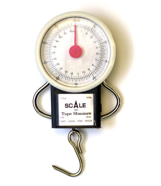 WRIGHT & MCGILL CO. EAGLE CLAW 50# DIAL SCALE .5# INCREMENTS W/ 39" TAPE MEASURE