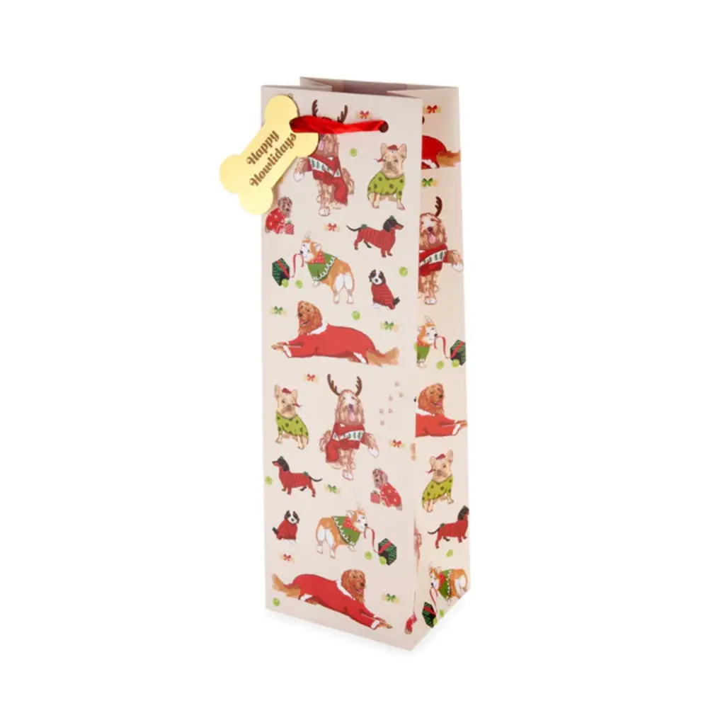 Holiday Dog Single Bottle Wine Gift Bag