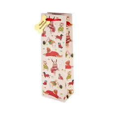 Holiday Dog Single Bottle Wine Gift Bag