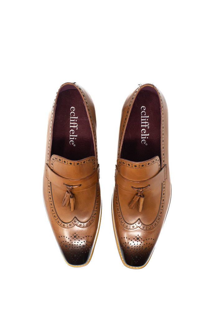 Ecliff Elie Makeba Brogue Tassel Loafers Tan