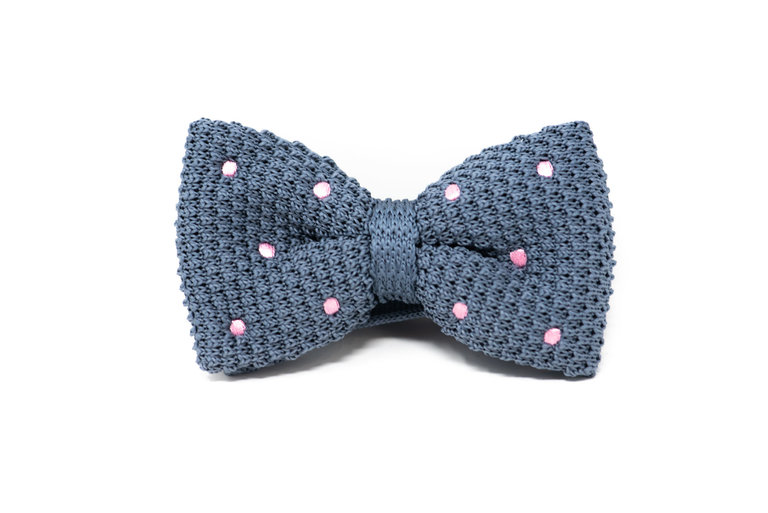 Ecliff Elie Knitted Grey and Pink Polka Dots Bow Tie