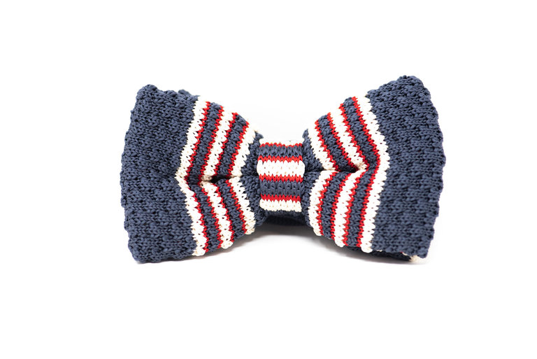 Ecliff Elie Knitted Grey, Cream and Red Bow Tie