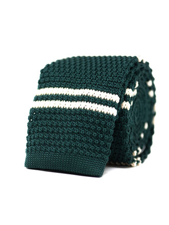 Ecliff Elie Knitted Green and White Striped Tie