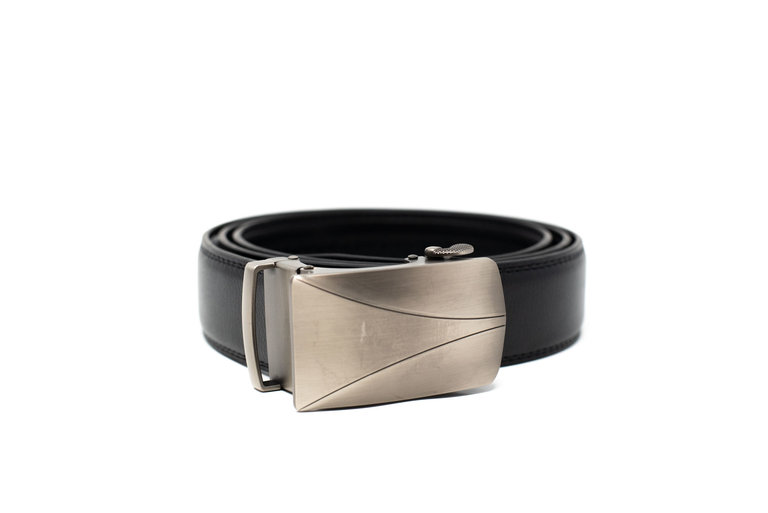 Ecliff Elie Black Leather Belt (Gunmetal Plaque Buckle)