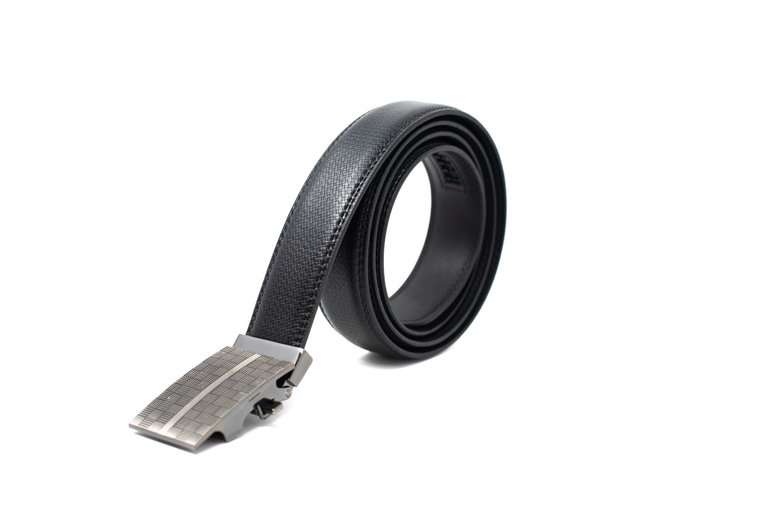 Ecliff Elie Black Leather Belt (Silver Pattern Plaque Buckle)