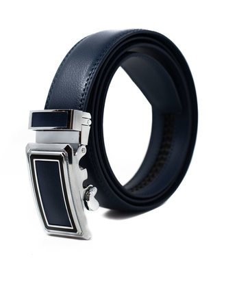 Ecliff Elie Blue Leather Belt (Blue/Silver Plaque Buckle)
