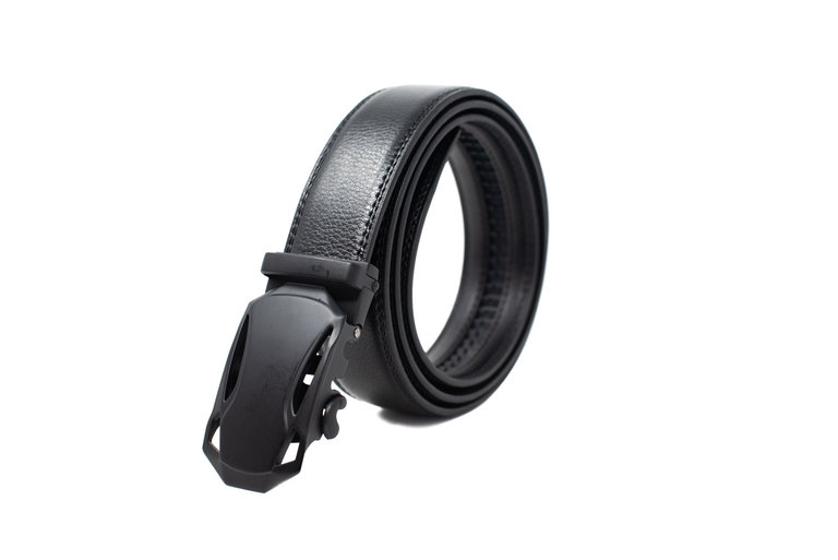Ecliff Elie Black Leather Belt (Black Plaque Buckle)