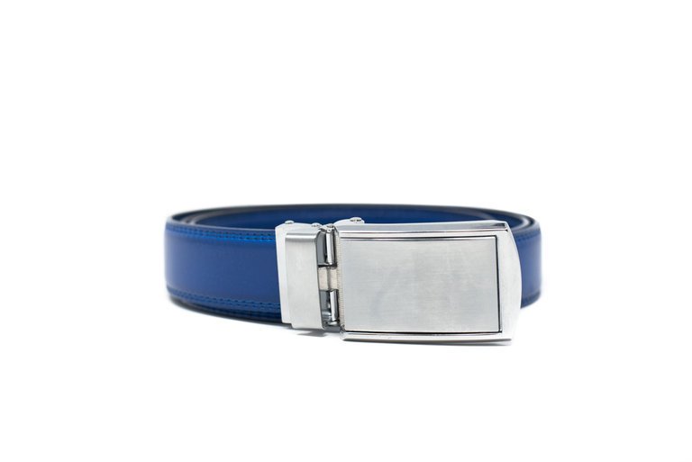 Ecliff Elie Blue Leather Belt (Silver Plaque Buckle)