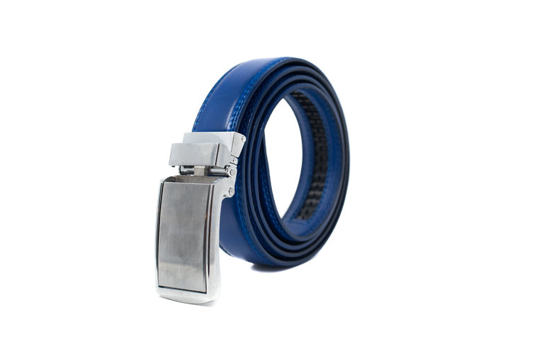 Ecliff Elie Blue Leather Belt (Silver Plaque Buckle)