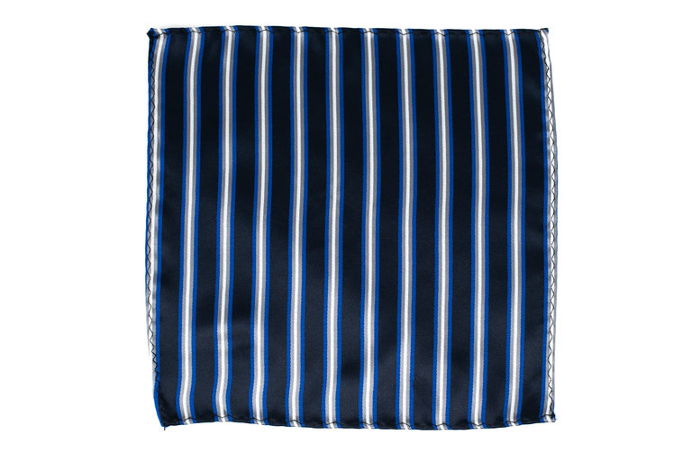 Ecliff Elie Sheen Finish Navy Blue and White Striped Pocket Square