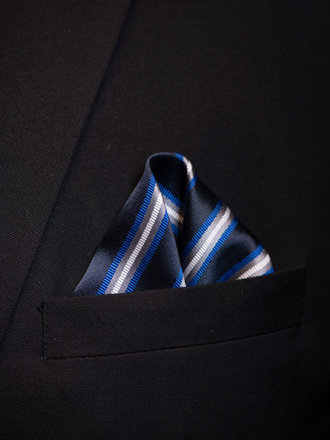 Ecliff Elie Sheen Finish Navy Blue and White Striped Pocket Square