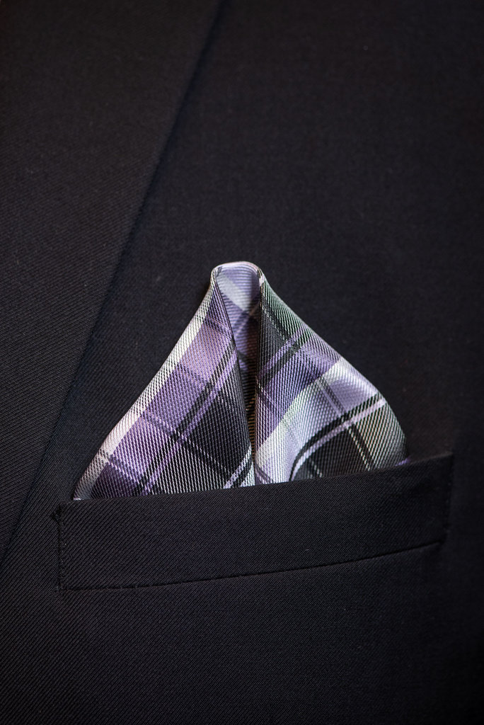 Ecliff Elie Sheen Finish Purple and Black Checkered Pocket Square