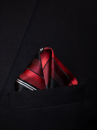 Ecliff Elie Sheen Finish Red and Black Striped Pocket Square
