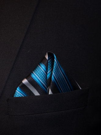 Ecliff Elie Sheen Finish Blue and Black Striped Pocket Square