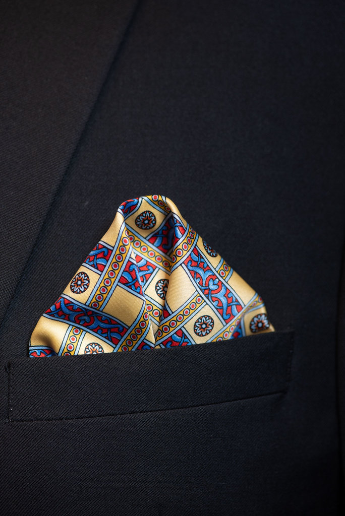 Ecliff Elie Sheen Finish Yellow Patterned Pocket Square