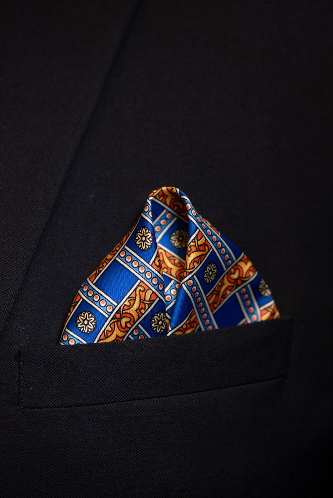 Ecliff Elie Sheen Finish Blue Patterned Pocket Square