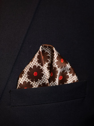 Ecliff Elie Sheen Finish Brown Floral Pocket Square