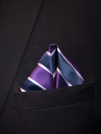 Ecliff Elie Sheen Finish Purple and Navy Blue Striped Pocket Square