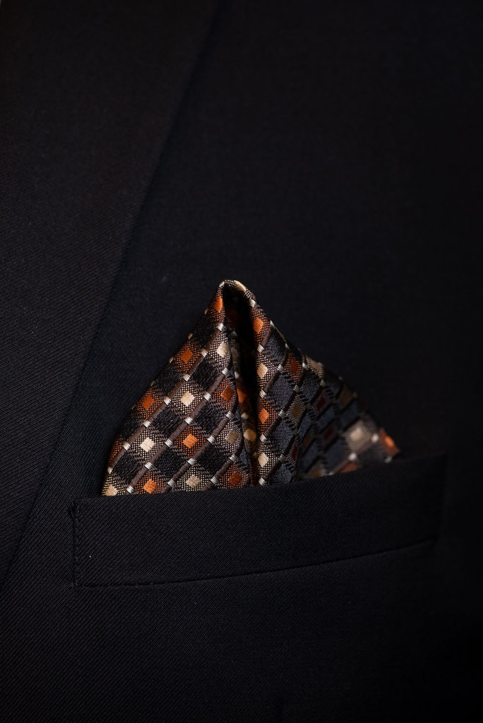Ecliff Elie Sheen Finish Brown and Black Checkered Pocket Square