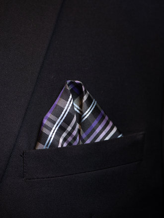 Ecliff Elie Sheen Finish Black and Purple Plaid Pocket Square