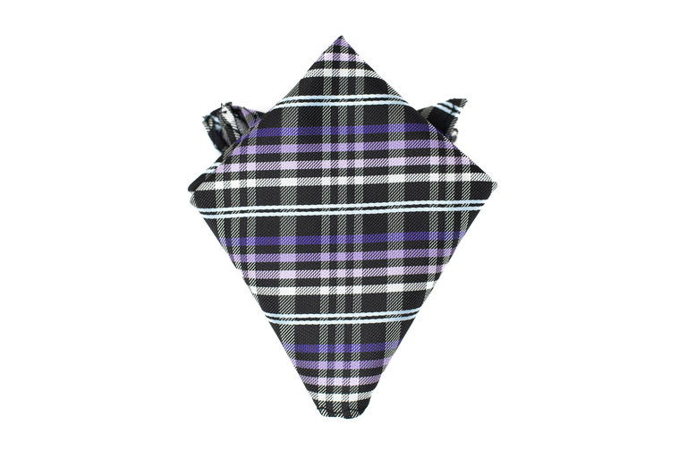 Ecliff Elie Sheen Finish Black and Purple Plaid Pocket Square