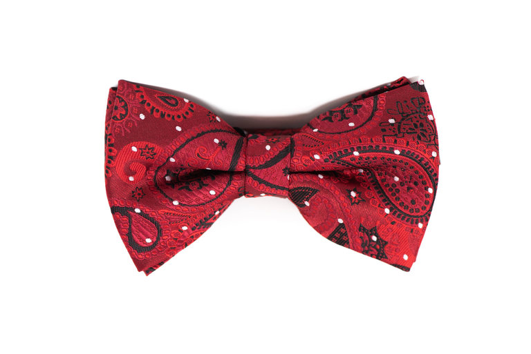 Ecliff Elie Sheen Finish Paisley Red With Black Bow Tie
