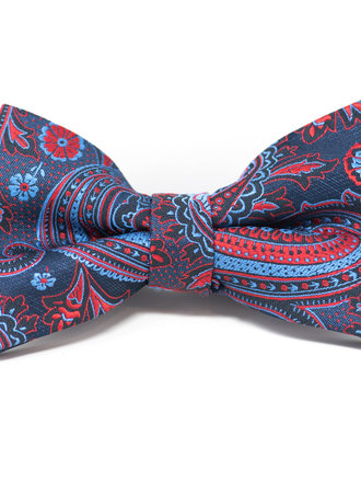Ecliff Elie Sheen Finish Paisley Navy Blue & Red Bow Tie