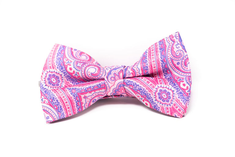 Ecliff Elie Sheen Finish Paisley Pink With Purple Bow Tie