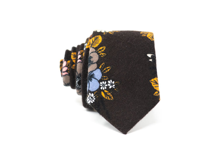 Ecliff Elie Cotton Wool Chocolate Brown Floral Tie