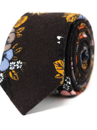 Ecliff Elie Cotton Wool Chocolate Brown Floral Tie