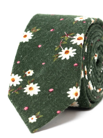 Ecliff Elie Cotton Wool Green Daisy Floral Tie
