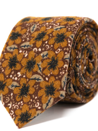 Ecliff Elie Cotton Wool Cinnamon Brown With Burnt Orange Floral Tie