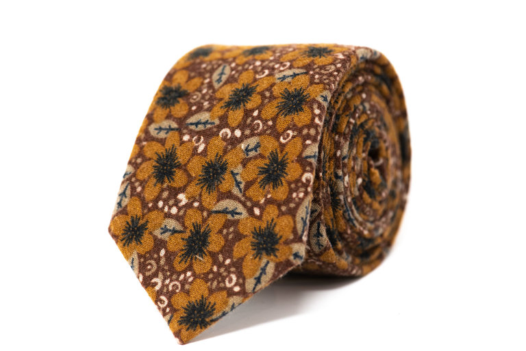 Ecliff Elie Cotton Wool Cinnamon Brown With Burnt Orange Floral Tie