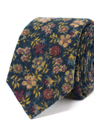 Ecliff Elie Cotton Wool Forest Green Flower Tie