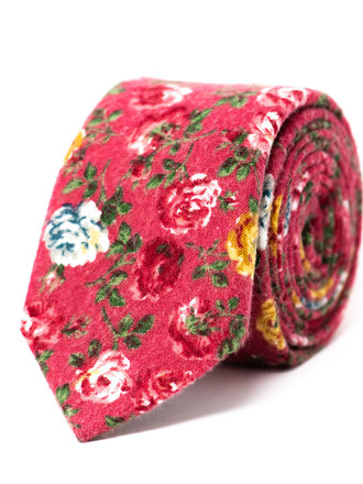 Ecliff Elie Cotton Wool Imperial Red Flower Tie