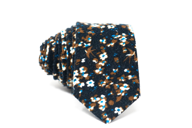 Ecliff Elie Cotton Wool Navy Blue Daffodil Flower Tie