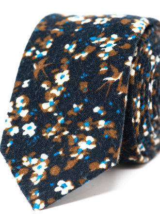 Ecliff Elie Cotton Wool Navy Blue Daffodil Flower Tie