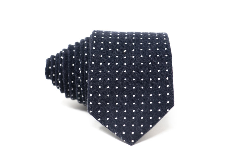 Ecliff Elie Cotton Wool Navy Blue With White Spots Tie