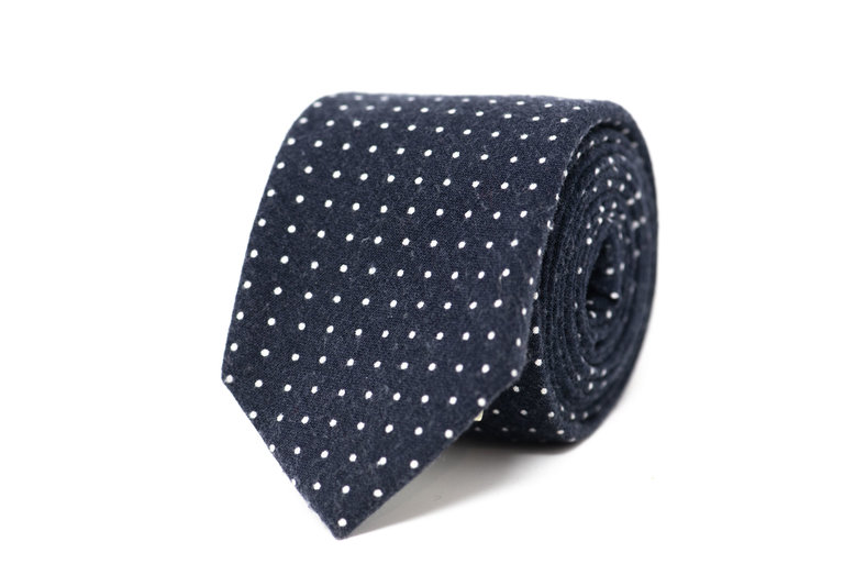 Ecliff Elie Cotton Wool Navy Blue With White Spots Tie